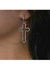 Cross Metal Detail Geometric Pattern Silver Earrings