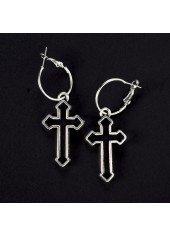 Silver jewelry,Geometric jewelry,Cross Metal Detail Geometric Pattern Silver Earrings