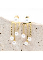 Geometric Pattern White Pearl Detail Earrings