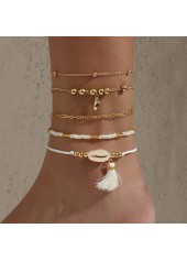 Geometric Pattern Tassel Golden Anklet Set