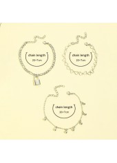 Silver jewelry,Heart jewelry,Geometric jewelry,Heart Geometric Pattern Silver Anklet Set