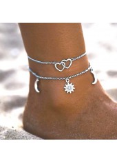 Heart Metal Detail Silver Anklet Set