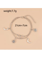 Silver jewelry,Galaxy jewelry,Heart jewelry,Heart Metal Detail Silver Anklet Set