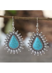 Asymmetry Teardrop Turquoise Metal Design Earrings