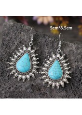 Turquoise jewelry,Contrast Color jewelry,Asymmetry Teardrop Turquoise Metal Design Earrings