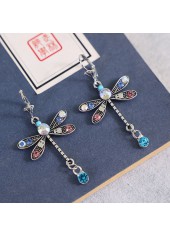 Multi Color jewelry,Contrast Color jewelry,Dragonfly Design Rhinestone Multi Color Earrings