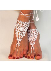 Triangle Lace Up Weave White Anklet Set