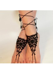 Black jewelry,Plain Color jewelry,Triangle Lace Up Weave Black Anklet Set