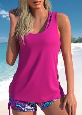 ROTITA Three-piece Hot Pink High Waisted Tankini Set