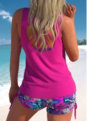 Hot Pink swimwear,Plants swimwear,Animal Print swimwear,ROTITA Three-piece Hot Pink High Waisted Tankini Set