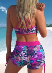 Hot Pink swimwear,Plants swimwear,Animal Print swimwear,ROTITA Three-piece Hot Pink High Waisted Tankini Set