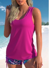 Hot Pink swimwear,Plants swimwear,Animal Print swimwear,ROTITA Three-piece Hot Pink High Waisted Tankini Set