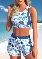 Dusty Blue swimwear,Animal Print swimwear,ROTITA Quick Drying Patchwork Dusty Blue Animal Print Bikini Set