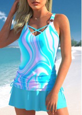 Cyan plus size,Striped plus size,ROTITA Plus Size Mid Waisted Circular Ring Tankini Set