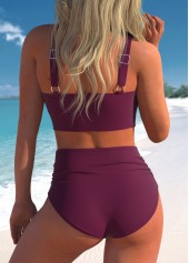 Dark Reddish Purple plus size,Plain Color plus size,ROTITA Plus Size High Waisted Criss Cross Bikini Set