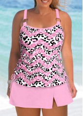 ROTITA Plus Size Mid Waisted Circular Ring Leopard Tankini Set