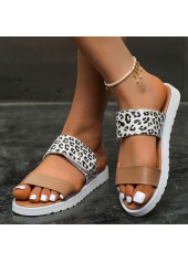 White accessories,Leopard accessories,Leopard White Falt Open Toe Sliders