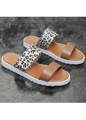 White accessories,Leopard accessories,Leopard White Falt Open Toe Sliders