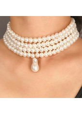 Layered Deisgn Pearl Detail White Necklace