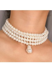 White jewelry,Other jewelry,Layered Deisgn Pearl Detail White Necklace