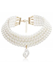 White jewelry,Other jewelry,Layered Deisgn Pearl Detail White Necklace