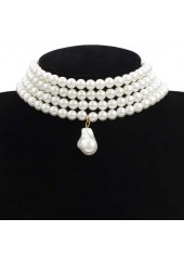 White jewelry,Other jewelry,Layered Deisgn Pearl Detail White Necklace