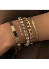 Chain Rhinestone Layered Design Gold Bracelet Set