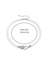 White jewelry,Geometric jewelry,White Pearl Detail Geometric Pattern Necklace