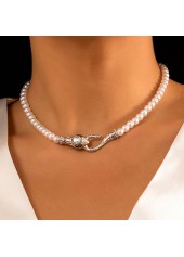 White Pearl Detail Geometric Pattern Necklace