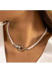 White jewelry,Geometric jewelry,White Pearl Detail Geometric Pattern Necklace