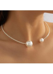 Pearl Detail Asymmetric Design Silvery White Necklace