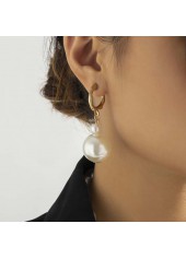Pearl Design Metal Ring Detail White Earrings