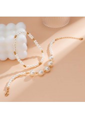 White jewelry,Other jewelry,Layered Design Pearl Detail White Anklet Set