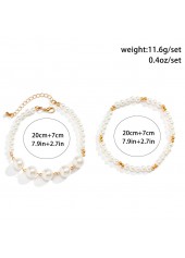 White jewelry,Other jewelry,Layered Design Pearl Detail White Anklet Set