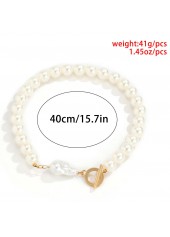 White jewelry,Geometric jewelry,White Pearl Detail Geometric Pattern Necklace