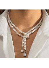 White Pearl Detail Geometric Pattern Necklace
