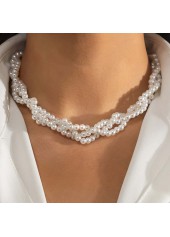 White Pearl Design Geometric Pattern Necklace