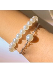 White jewelry,Geometric jewelry,White Pearl Detail Geometric Pattern Bracelet Set