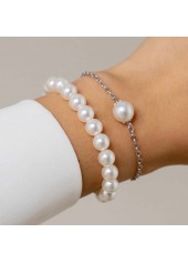 White Pearl Detail Geometric Pattern Bracelet Set