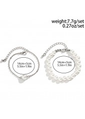 White jewelry,Geometric jewelry,White Pearl Detail Geometric Pattern Bracelet Set
