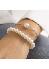 White jewelry,Geometric jewelry,White Pearl Detail Geometric Pattern Bracelet Set