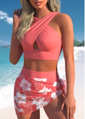 Coral plus size,Plants plus size,ROTITA Plus Size High Waisted Mesh Bikini Set