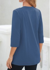 Blue plus size,Geometric plus size,Striped plus size,ROTITA Plus Size Fake 2in1 Blue T Shirt