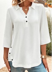 ROTITA Plus Size Button White Shirt Collar Blouse