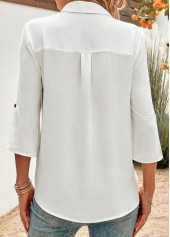 White plus size,Plain Color plus size,ROTITA Plus Size Button White Shirt Collar Blouse