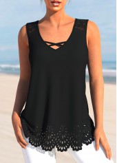 ROTITA Burn Out Printing Black V Neck Tank Top