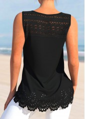 Black tops,Plain Color tops,ROTITA Burn Out Printing Black V Neck Tank Top