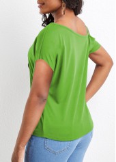 Grass Green tops,Plain Color tops,ROTITA Twist Grass Green Asymmetrical Neck T Shirt