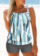 Criss Cross Cyan Geometric Print Tankini Set