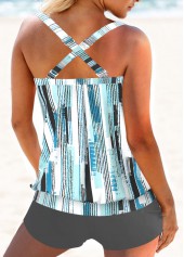 Cyan swimwear,Geometric swimwear,Striped swimwear,ROTITA Criss Cross Cyan Geometric Print Tankini Top